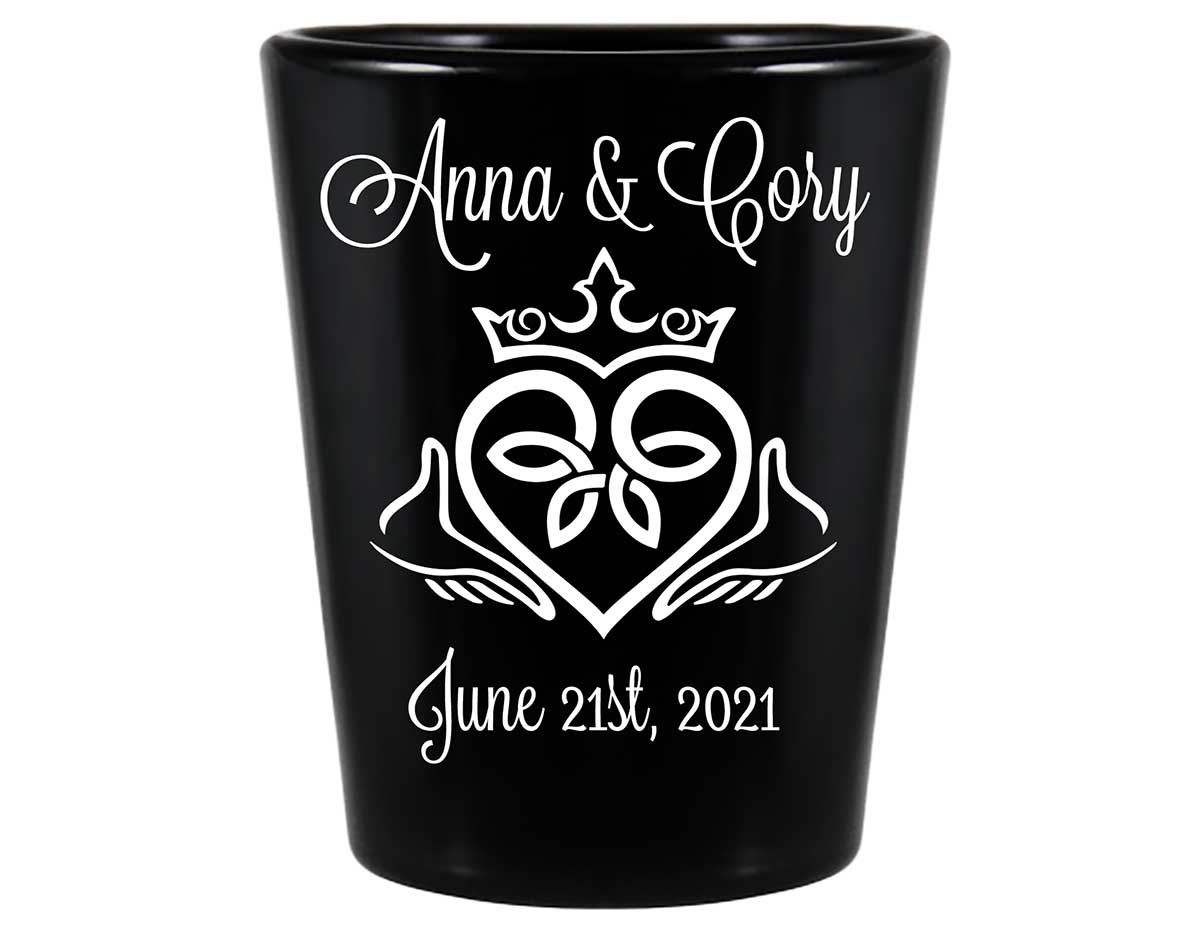 Ireland Love 1B Claddagh Standard 1.5oz Black Shot Glasses Irish Wedding Gifts for Guests