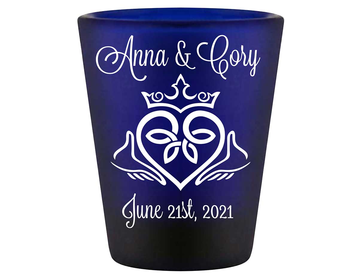 Ireland Love 1B Claddagh Standard 1.5oz Blue Shot Glasses Irish Wedding Gifts for Guests