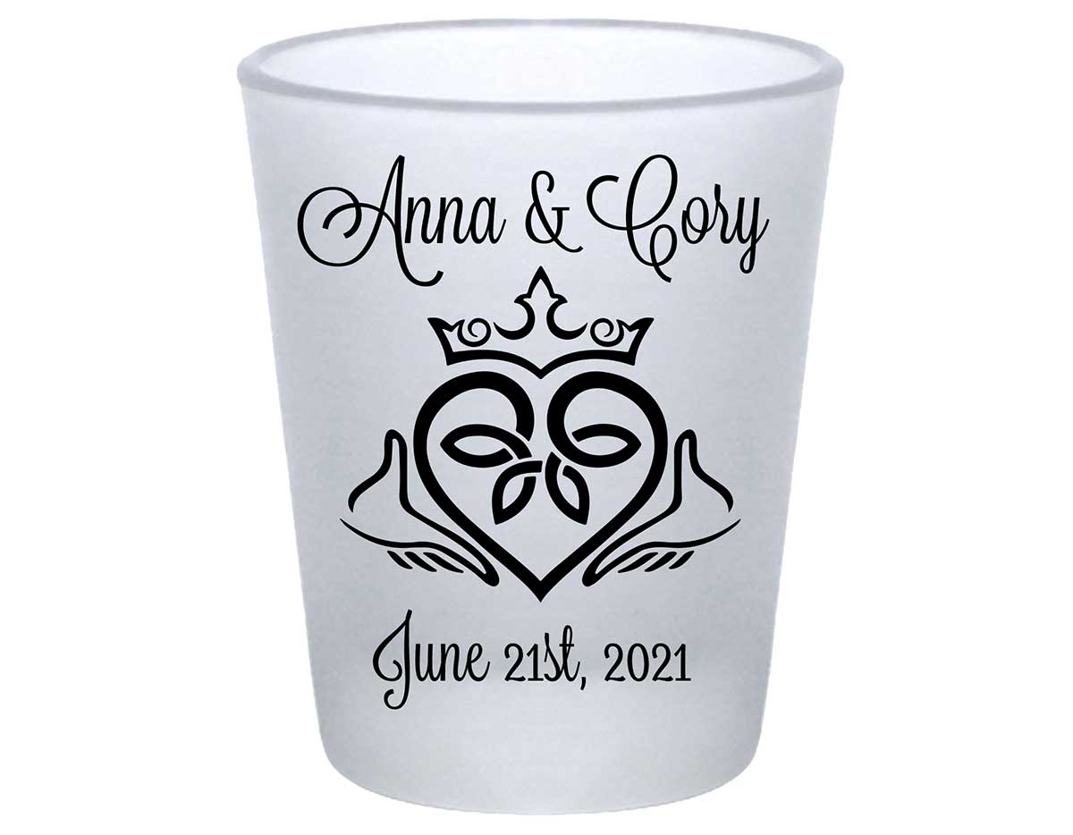 Ireland Love 1B Claddagh Standard 1.75oz Frosted Shot Glasses Irish Wedding Gifts for Guests