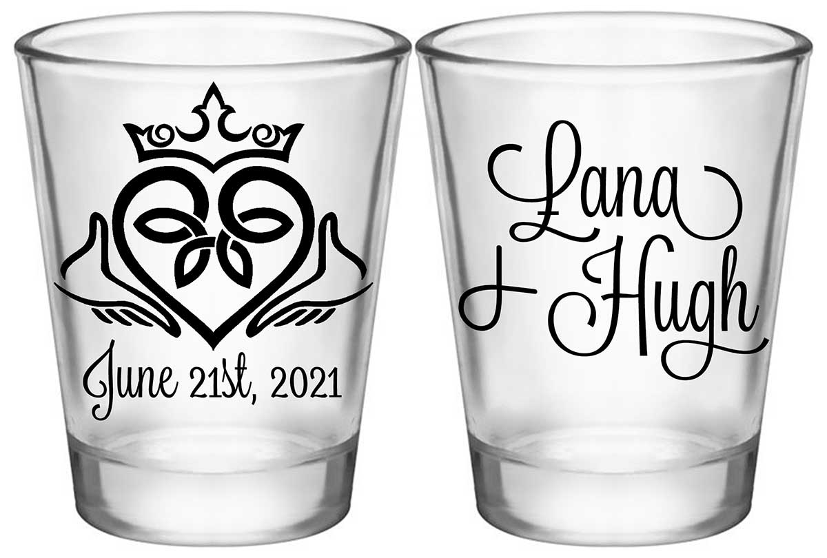 Ireland Love 1B2 Claddagh Standard 1.75oz Clear Shot Glasses Irish Wedding Gifts for Guests