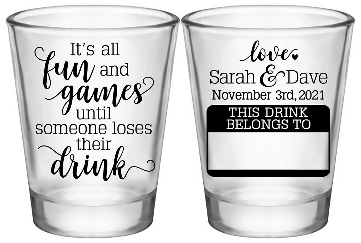It's All Fun & Games 1A2 Name Tag Standard 1.75oz Clear Shot Glasses Funny Wedding Gifts for Guests