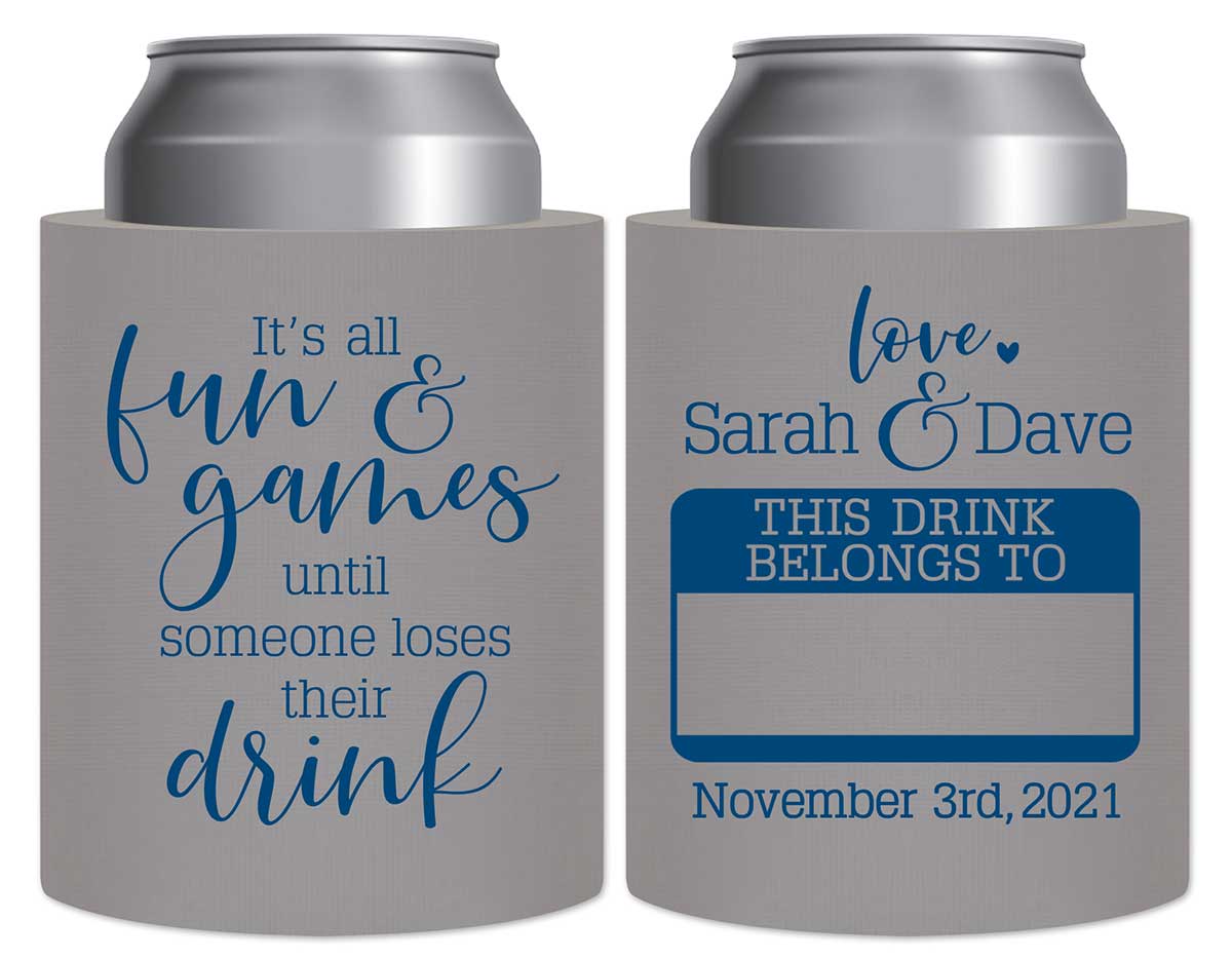 It's All Fun & Games 1B Name Tag Thick Foam Can Koozies Funny Wedding Gifts for Guests
