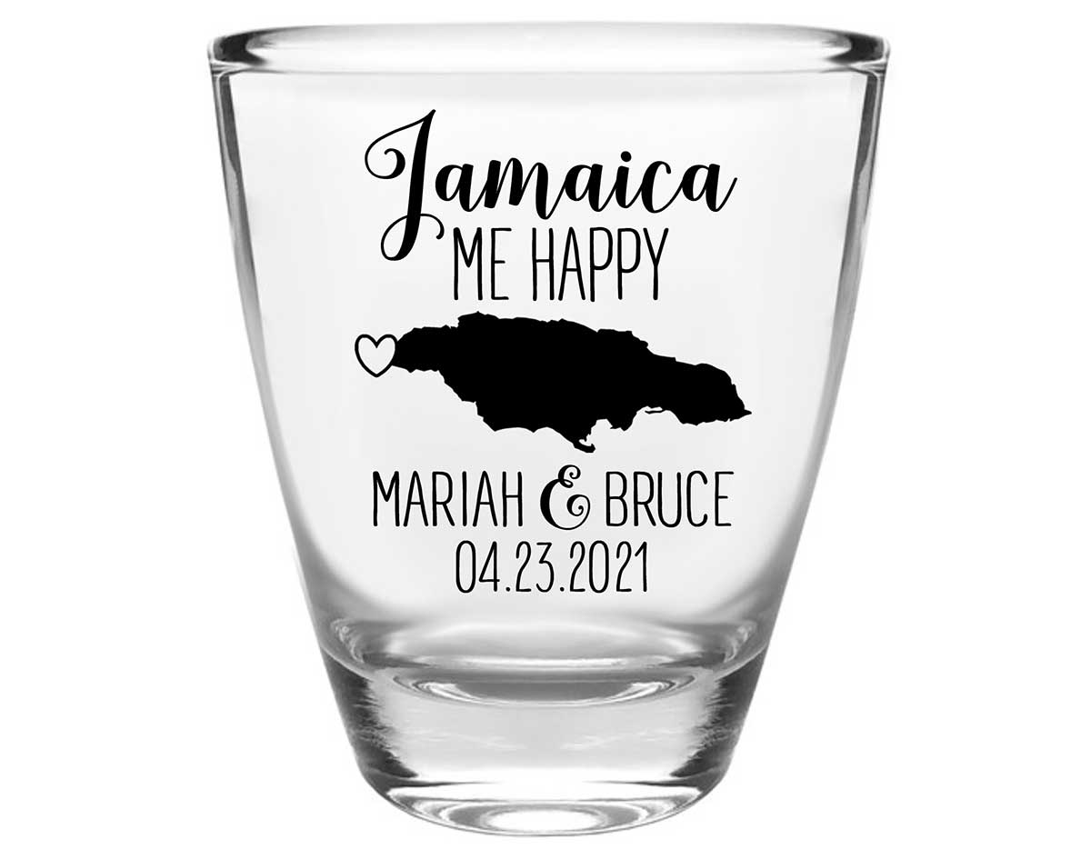 Jamaica Me Happy 1A Clear 1oz Round Barrel Shot Glasses Destination Wedding Gifts for Guests