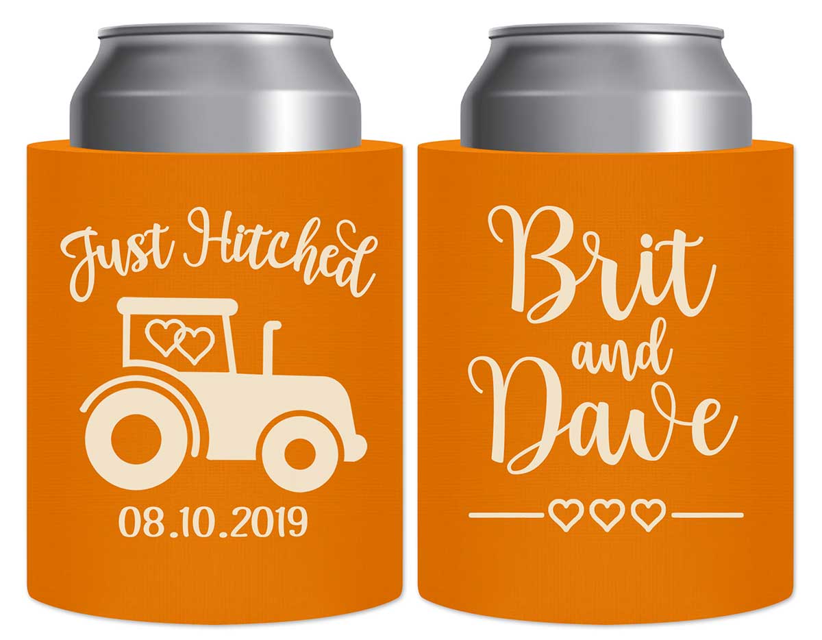 Just Hitched 1A Tractor Design Thick Foam Can Koozies Country Wedding Gifts for Guests