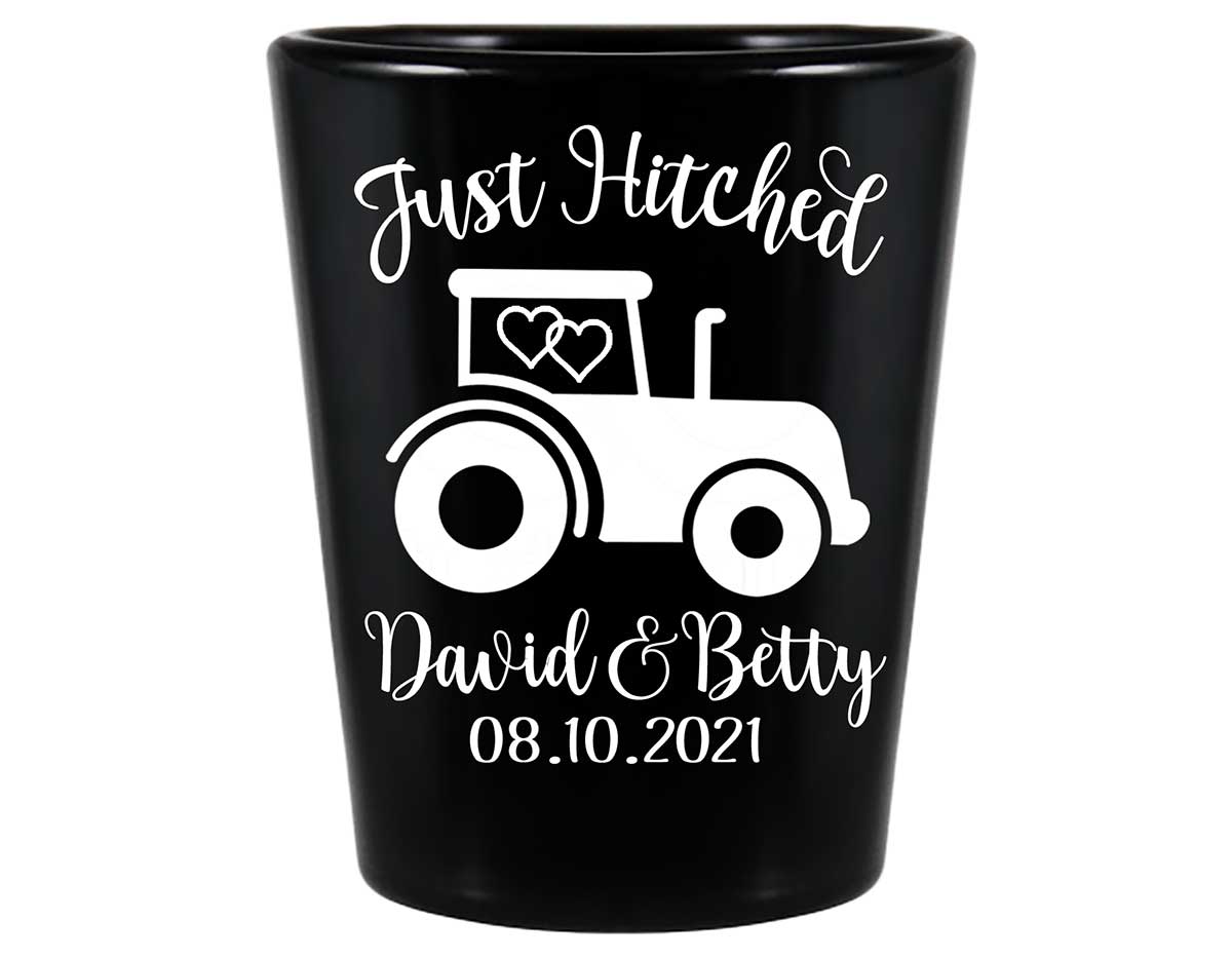Just Hitched 1A Tractor Design Standard 1.5oz Black Shot Glasses Country Wedding Gifts for Guests