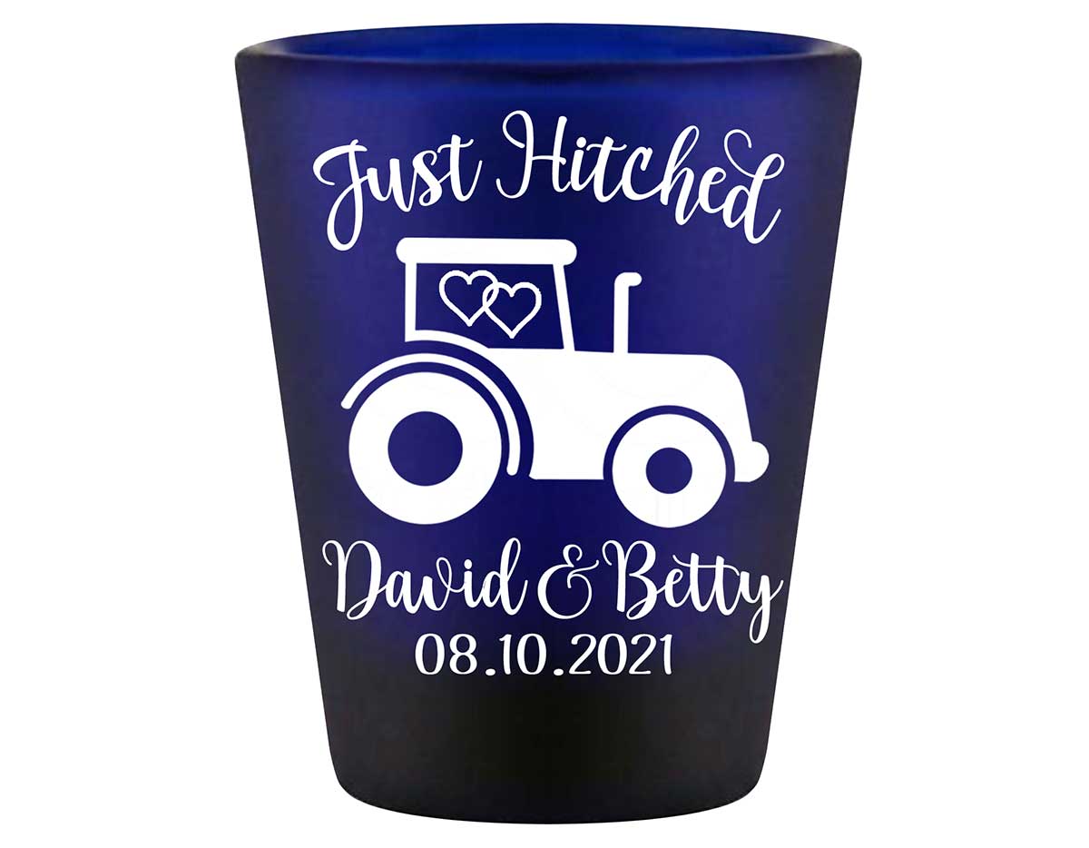 Just Hitched 1A Tractor Design Standard 1.5oz Blue Shot Glasses Country Wedding Gifts for Guests
