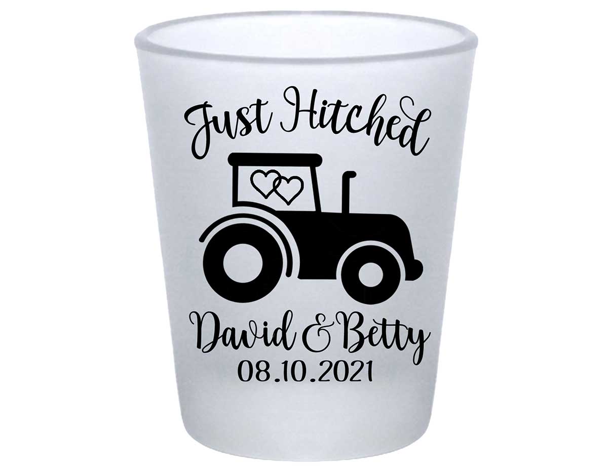 Just Hitched 1A Tractor Design Standard 1.75oz Frosted Shot Glasses Country Wedding Gifts for Guests