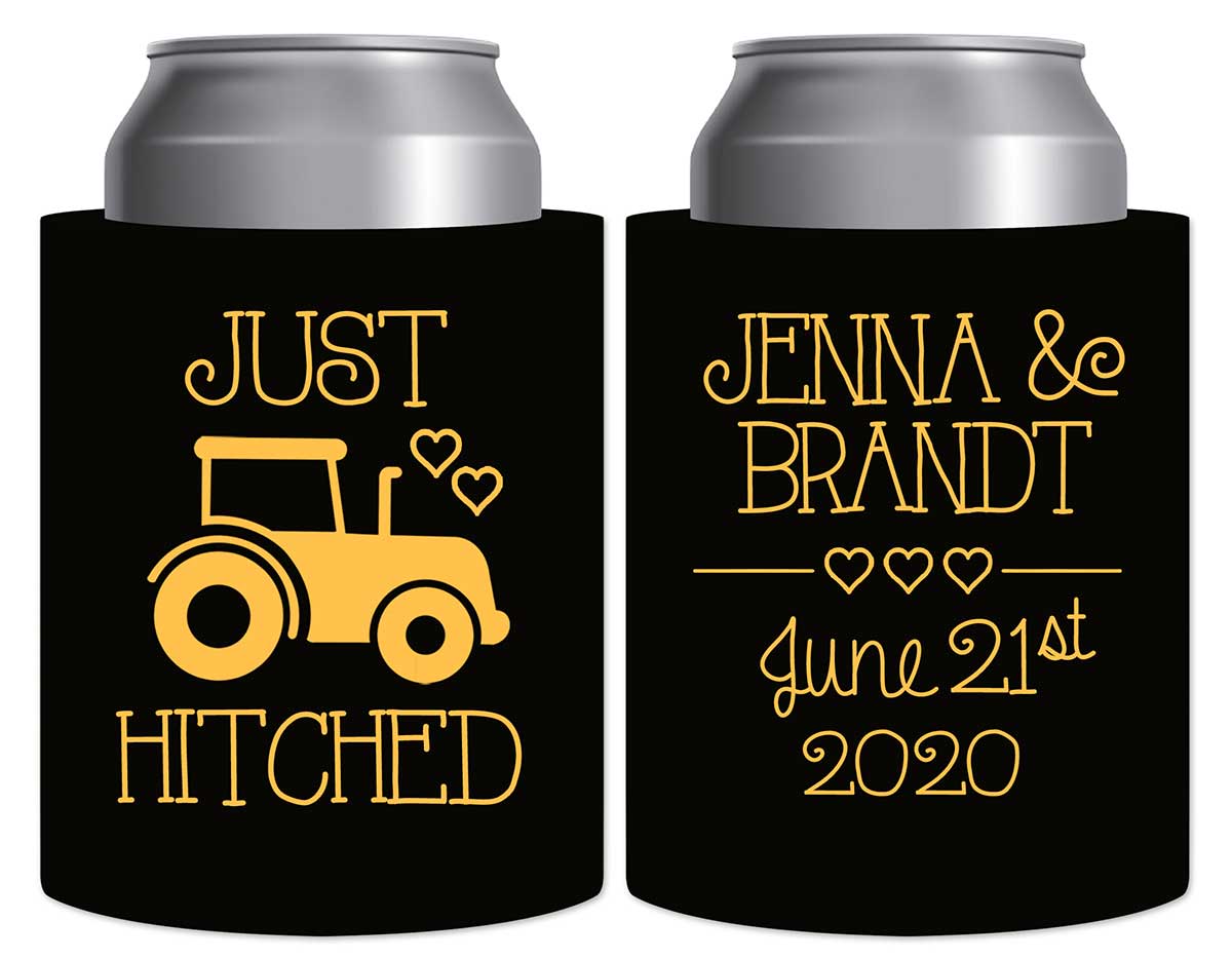 Just Hitched 1B Tractor Design Thick Foam Can Koozies Country Wedding Gifts for Guests