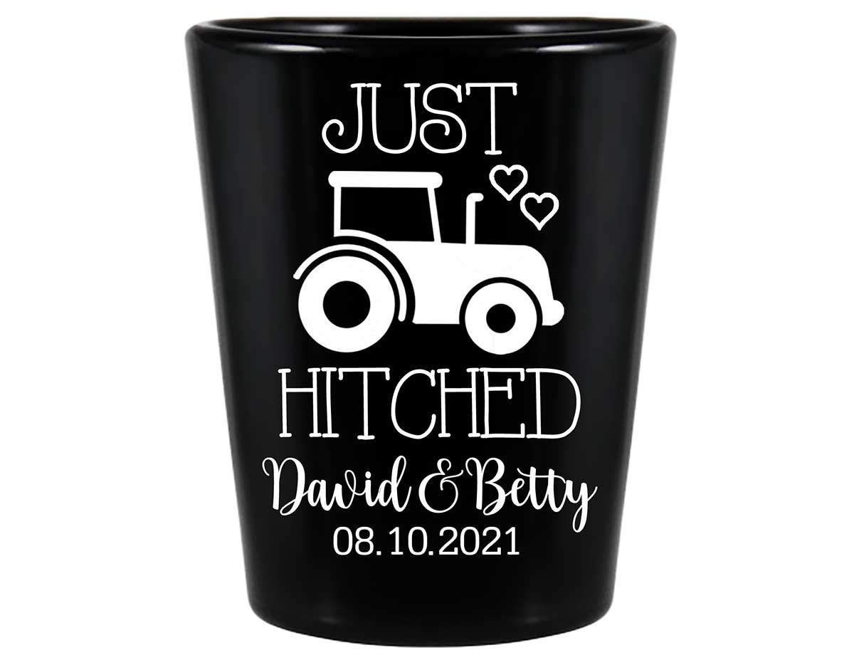 Just Hitched 1B Tractor Design Standard 1.5oz Black Shot Glasses Country Wedding Gifts for Guests