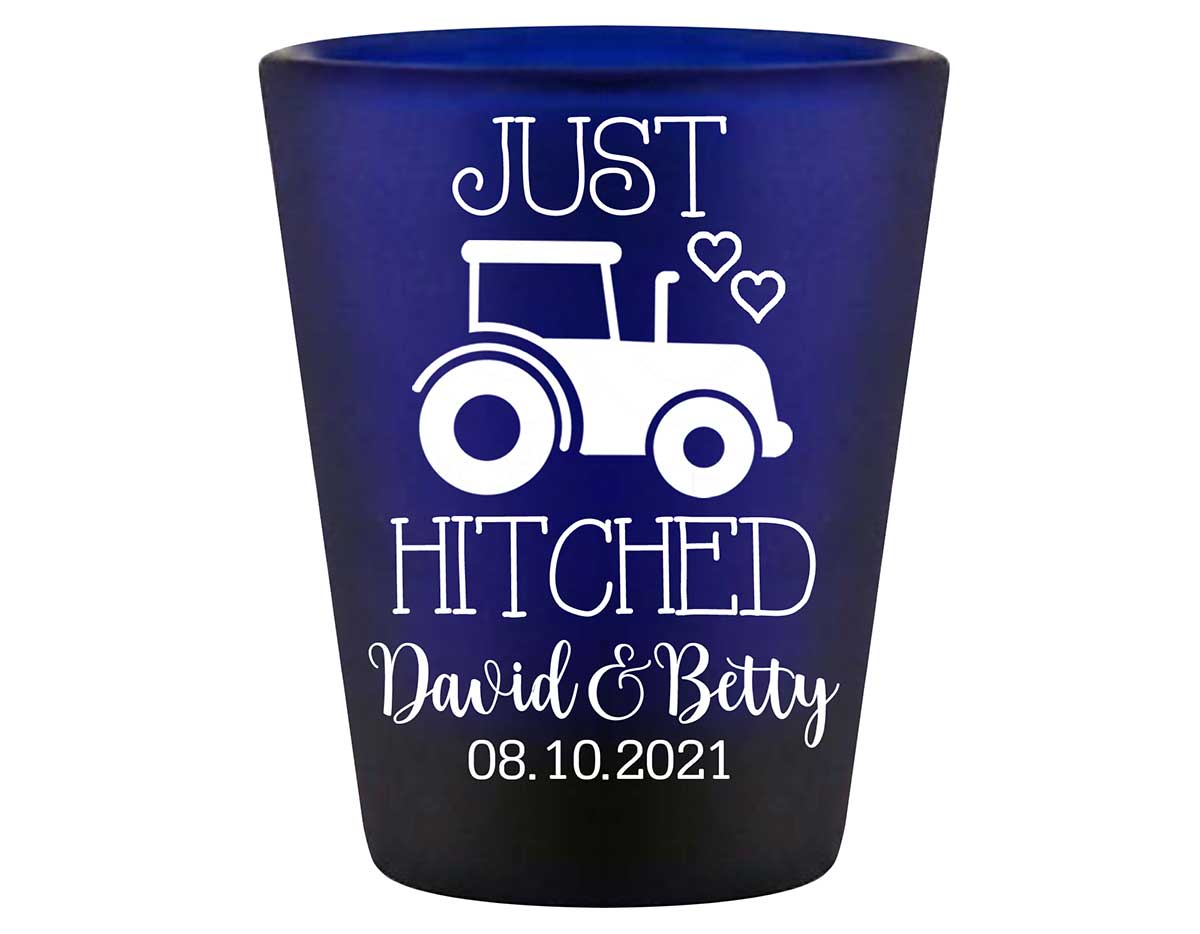 Just Hitched 1B Tractor Design Standard 1.5oz Blue Shot Glasses Country Wedding Gifts for Guests