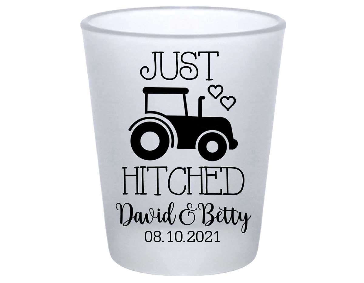 Just Hitched 1B Tractor Design Standard 1.75oz Frosted Shot Glasses Country Wedding Gifts for Guests