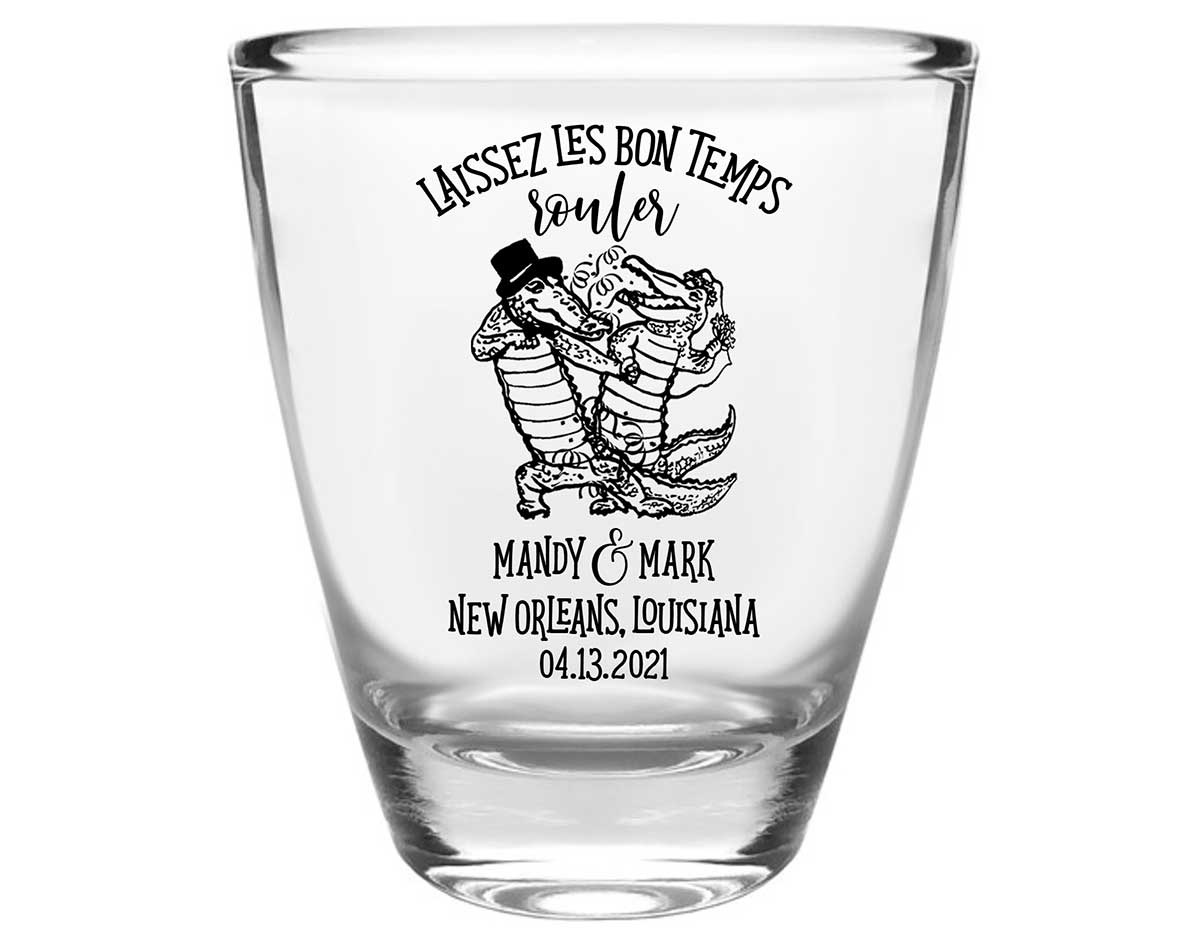 Laissez Les Bon Temps Rouler 1A Clear 1oz Round Barrel Shot Glasses New Orleans Wedding Gifts for Guests