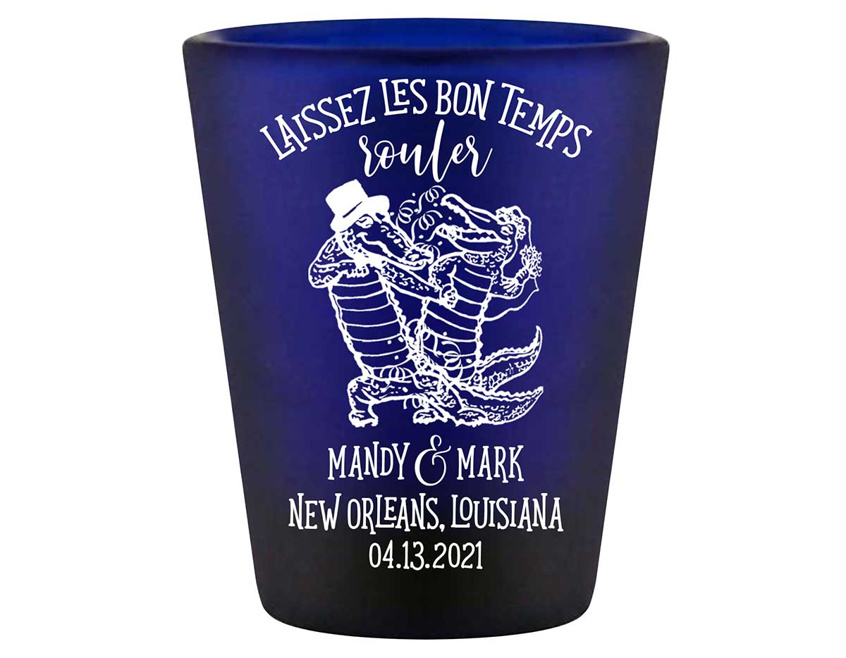 Laissez Les Bon Temps Rouler 1A Standard 1.5oz Blue Shot Glasses New Orleans Wedding Gifts for Guests