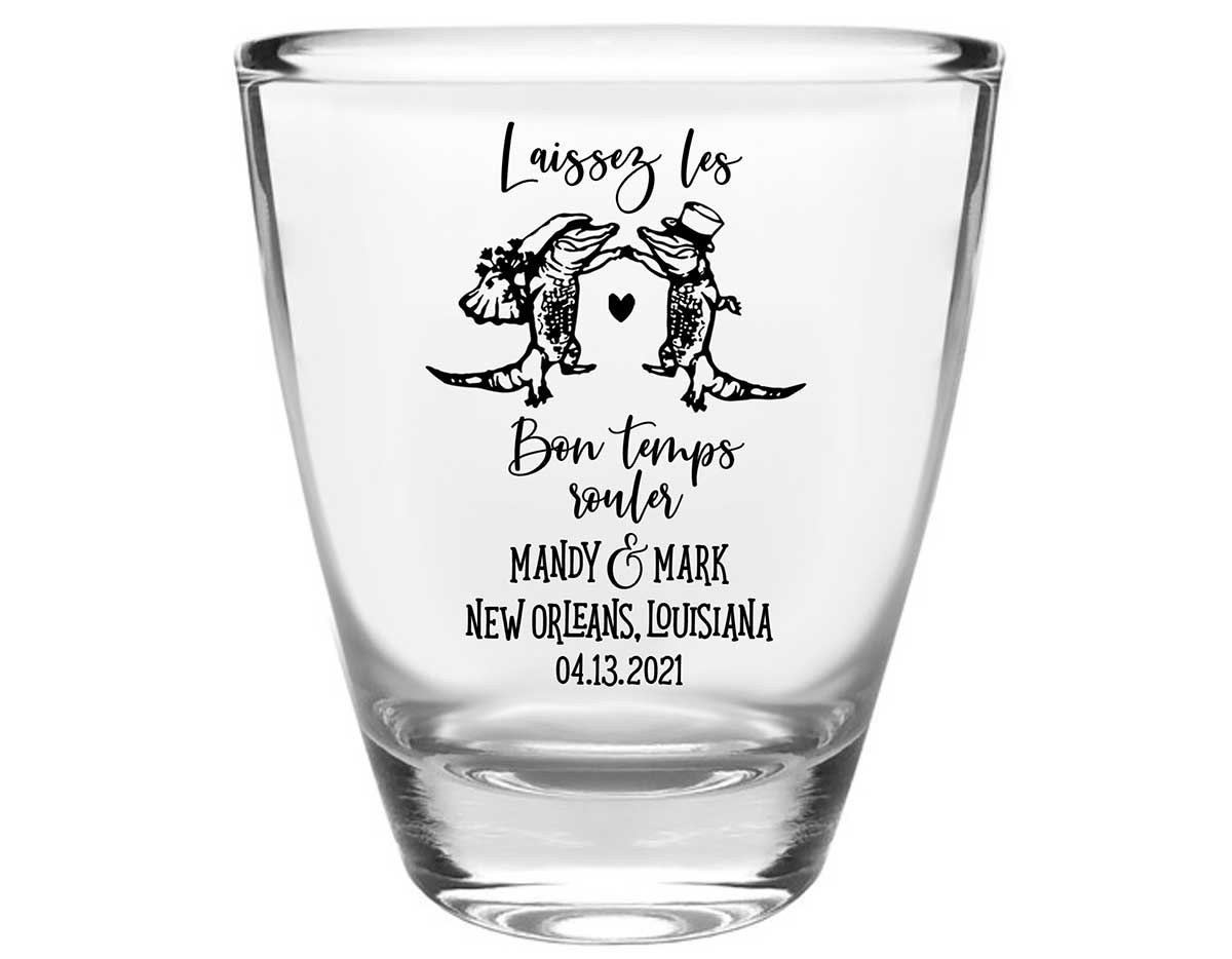 Laissez Les Bon Temps Rouler 1B Clear 1oz Round Barrel Shot Glasses New Orleans Wedding Gifts for Guests