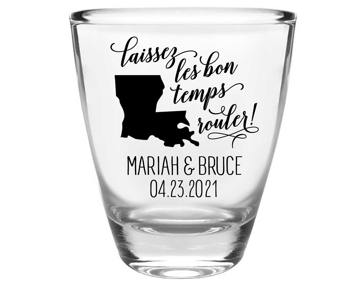 Laissez Les Bon Temps Rouler 2A Clear 1oz Round Barrel Shot Glasses New Orleans Wedding Gifts for Guests