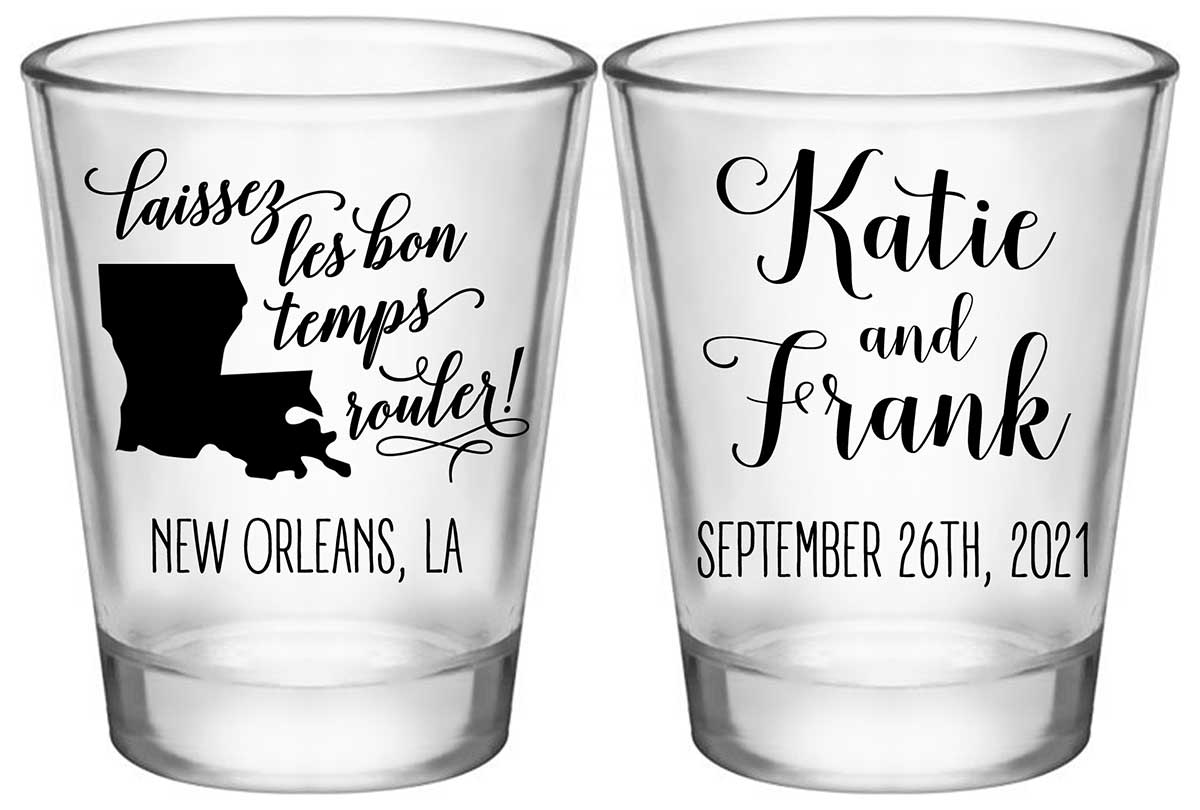 Laissez Les Bon Temps Rouler 2A2 Standard 1.75oz Clear Shot Glasses New Orleans Wedding Gifts for Guests