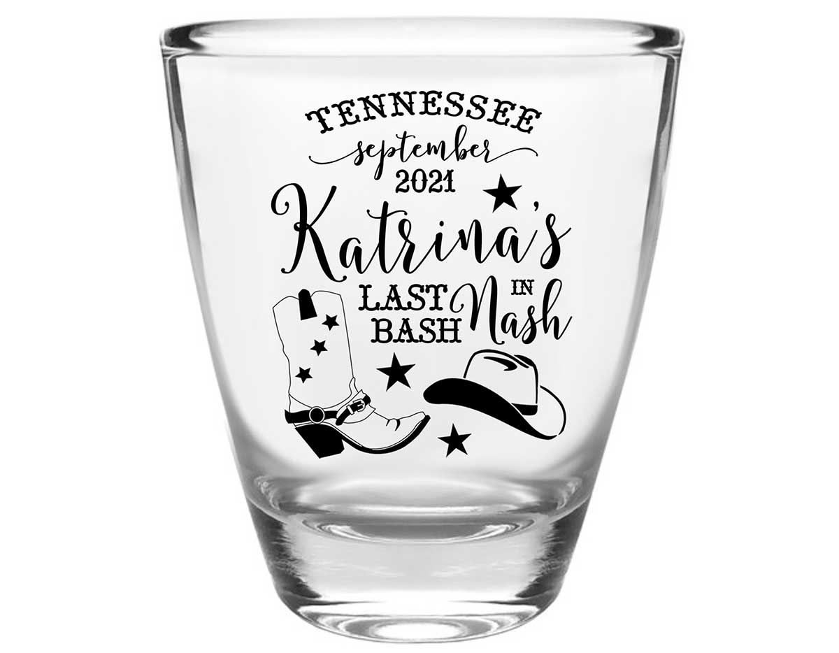 Last Bash In Nash 1A Clear 1oz Round Barrel Shot Glasses Nashville Bachelorette Party Gifts for Guests