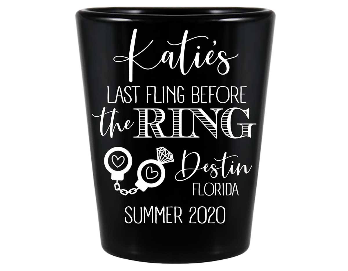 Last Fling Before The Ring 1A Standard 1.5oz Black Shot Glasses Cute Bachelorette Party Gifts for Guests