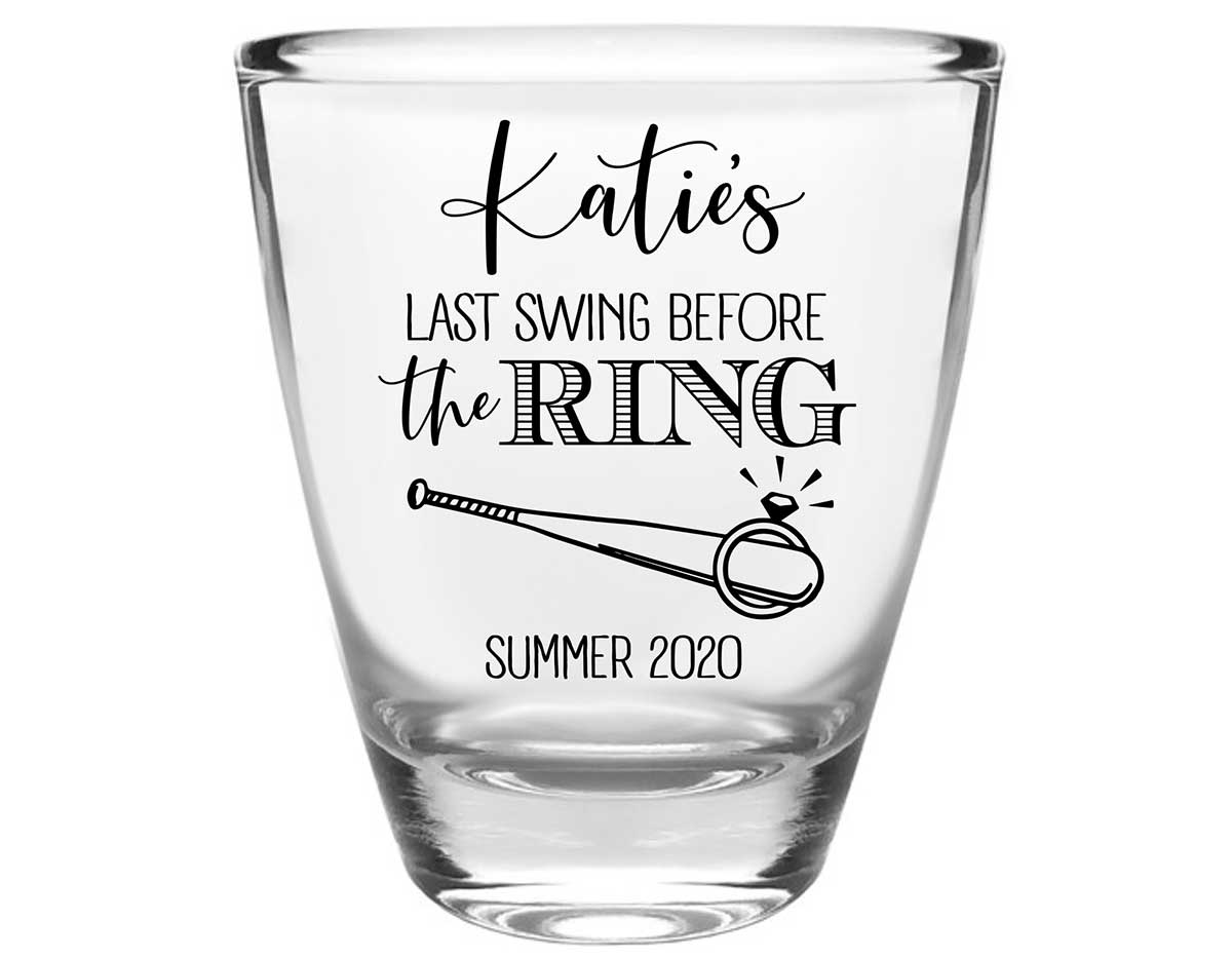 Last Swing Before The Ring 1A Clear 1oz Round Barrel Shot Glasses Baseball Bachelorette Party Gifts for Guests