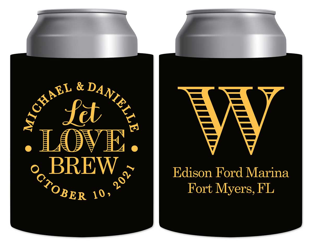 Let Love Brew 3A Thick Foam Can Koozies Personalized Wedding Gifts for Guests