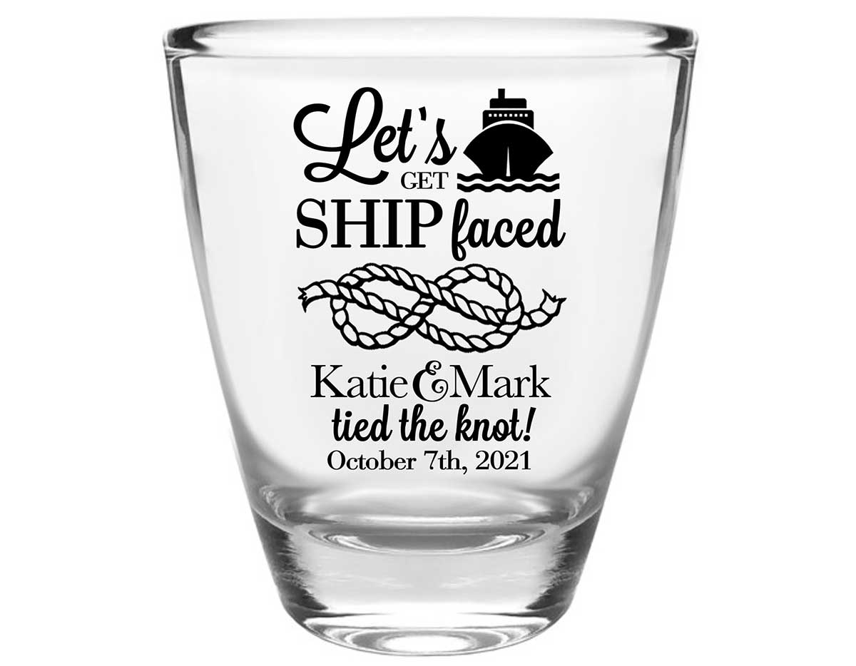 Let's Get Ship Faced 1A Clear 1oz Round Barrel Shot Glasses Nautical Wedding Gifts for Guests
