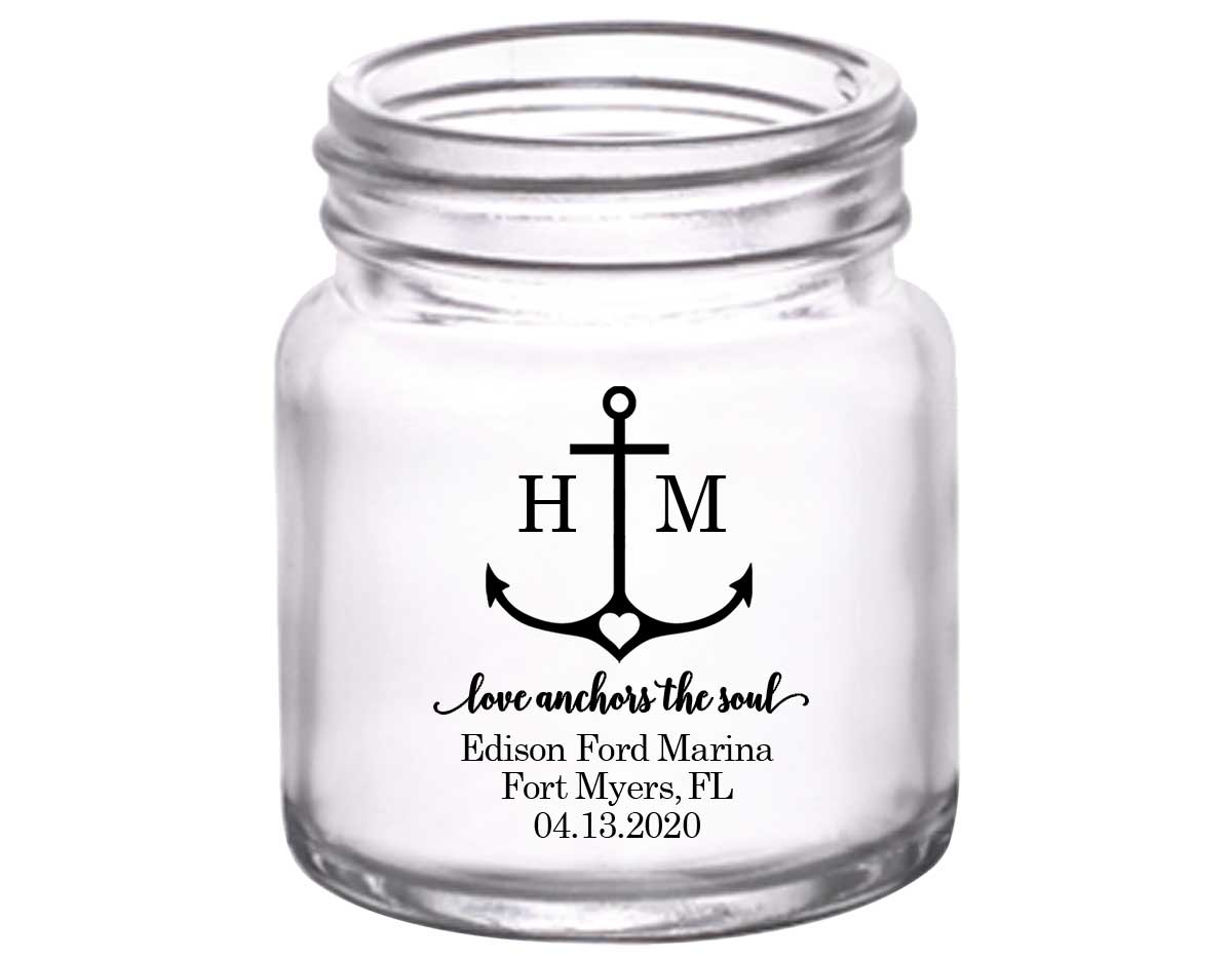 Love Anchors The Soul 2A 2oz Mini Mason Shot Glasses Nautical Wedding Gifts for Guests