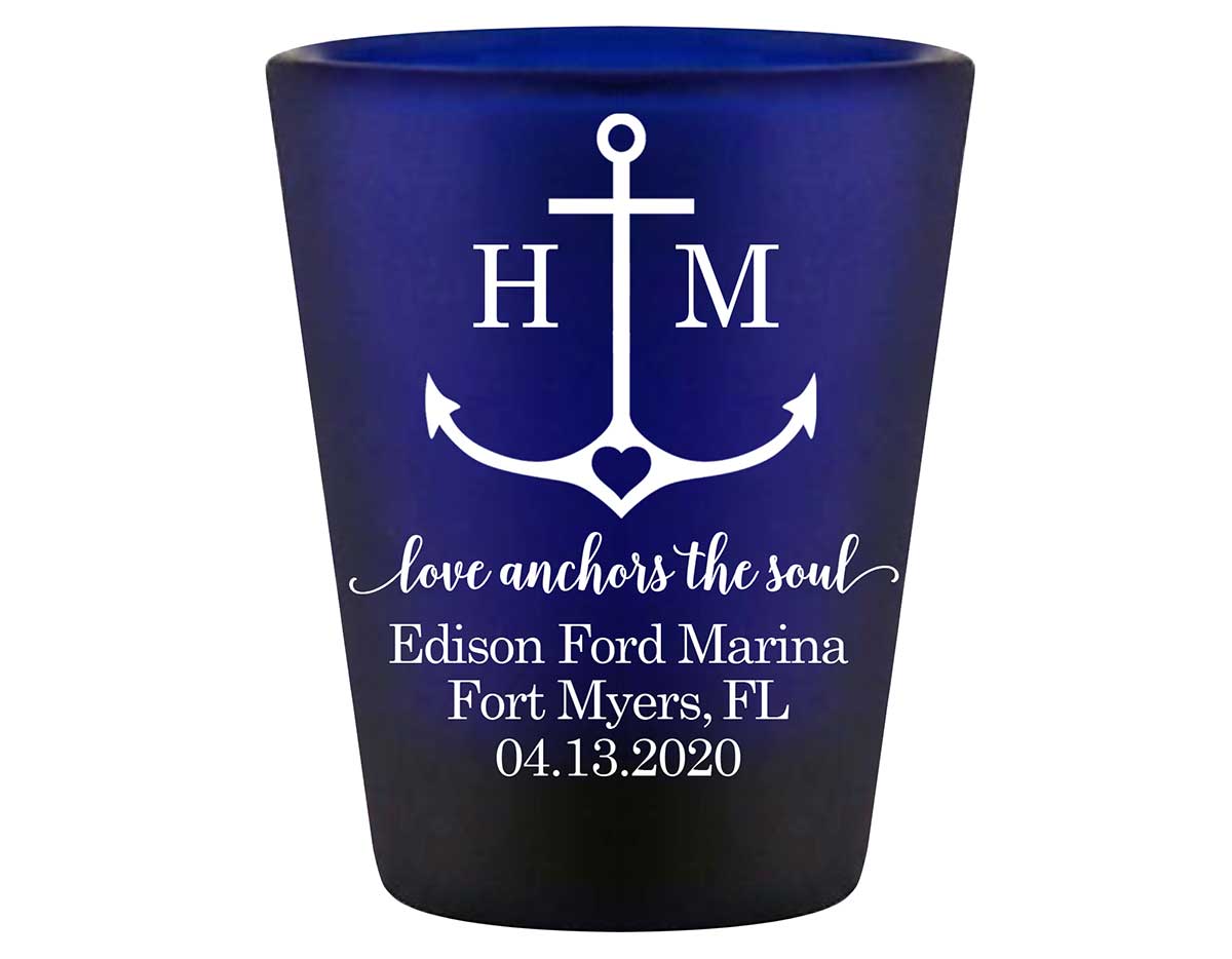 Love Anchors The Soul 2A Standard 1.5oz Blue Shot Glasses Nautical Wedding Gifts for Guests