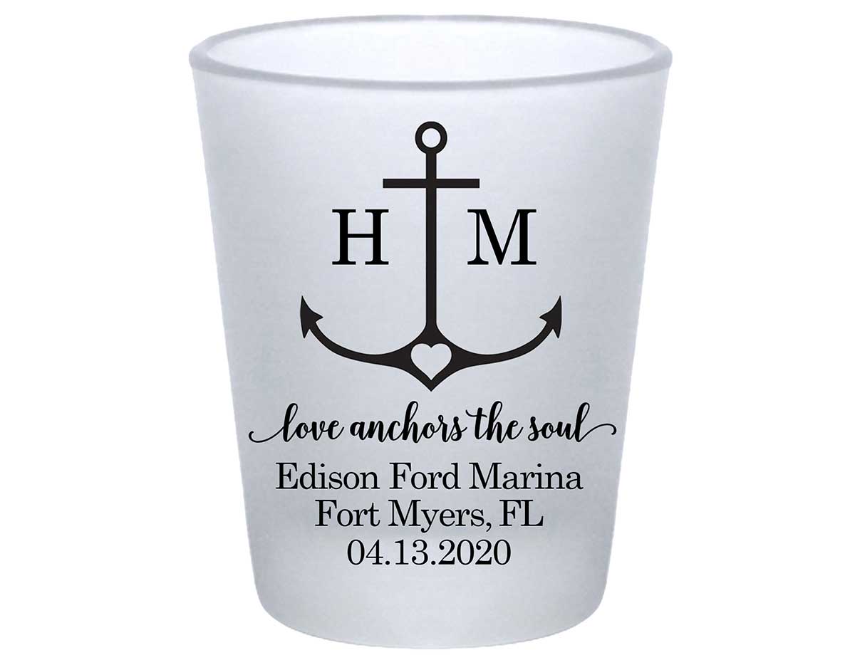 Love Anchors The Soul 2A Standard 1.75oz Frosted Shot Glasses Nautical Wedding Gifts for Guests
