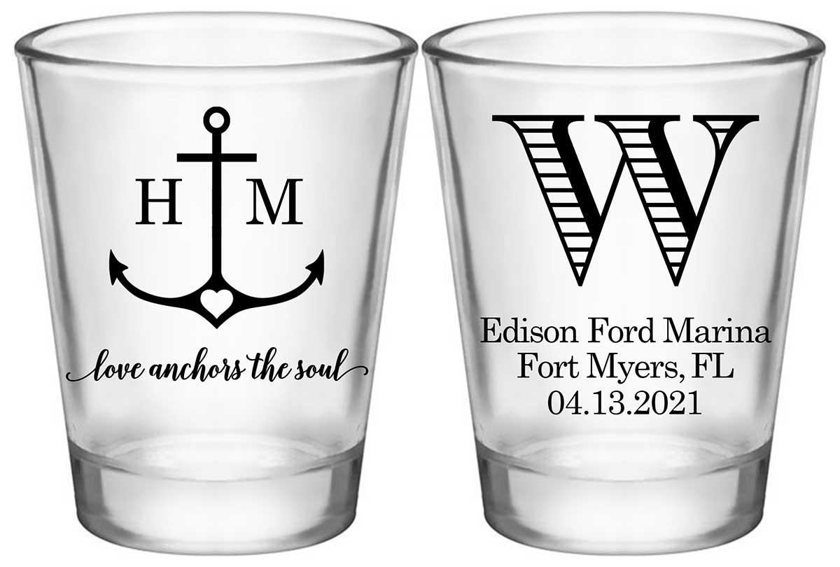 Love Anchors The Soul 2A2 Standard 1.75oz Clear Shot Glasses Nautical Wedding Gifts for Guests