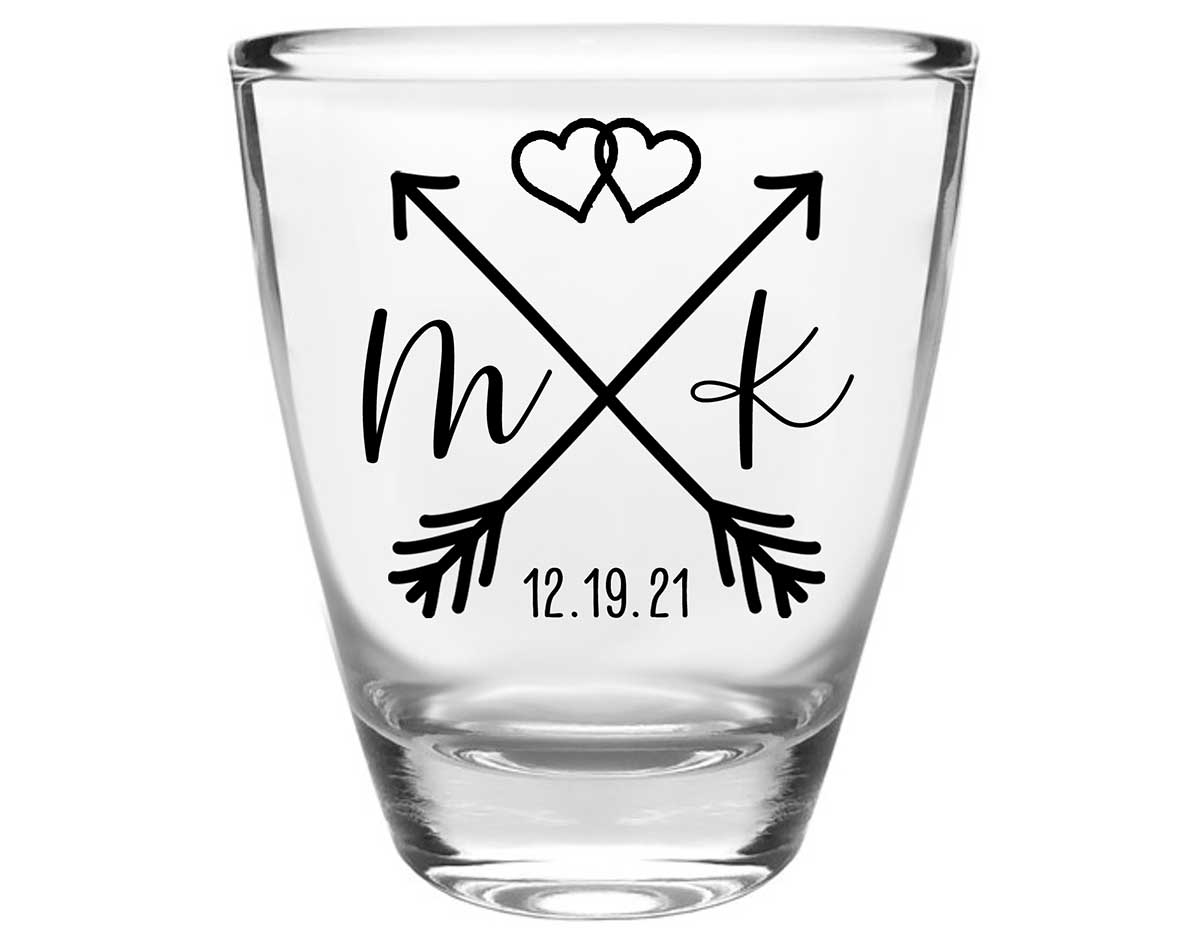Love Arrows 1A Classic Clear 1oz Round Barrel Shot Glasses Boho Wedding Gifts for Guests