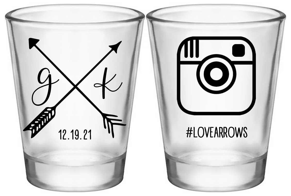 Love Arrows 2C2 Instagram Hashtag Standard 1.75oz Clear Shot Glasses Boho Wedding Gifts for Guests