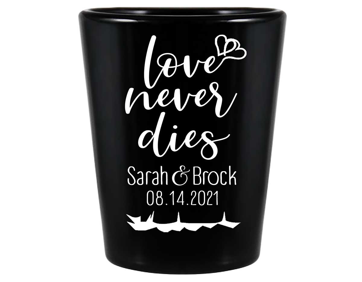 Love Never Dies 1A Standard 1.5oz Black Shot Glasses Halloween Wedding Gifts for Guests
