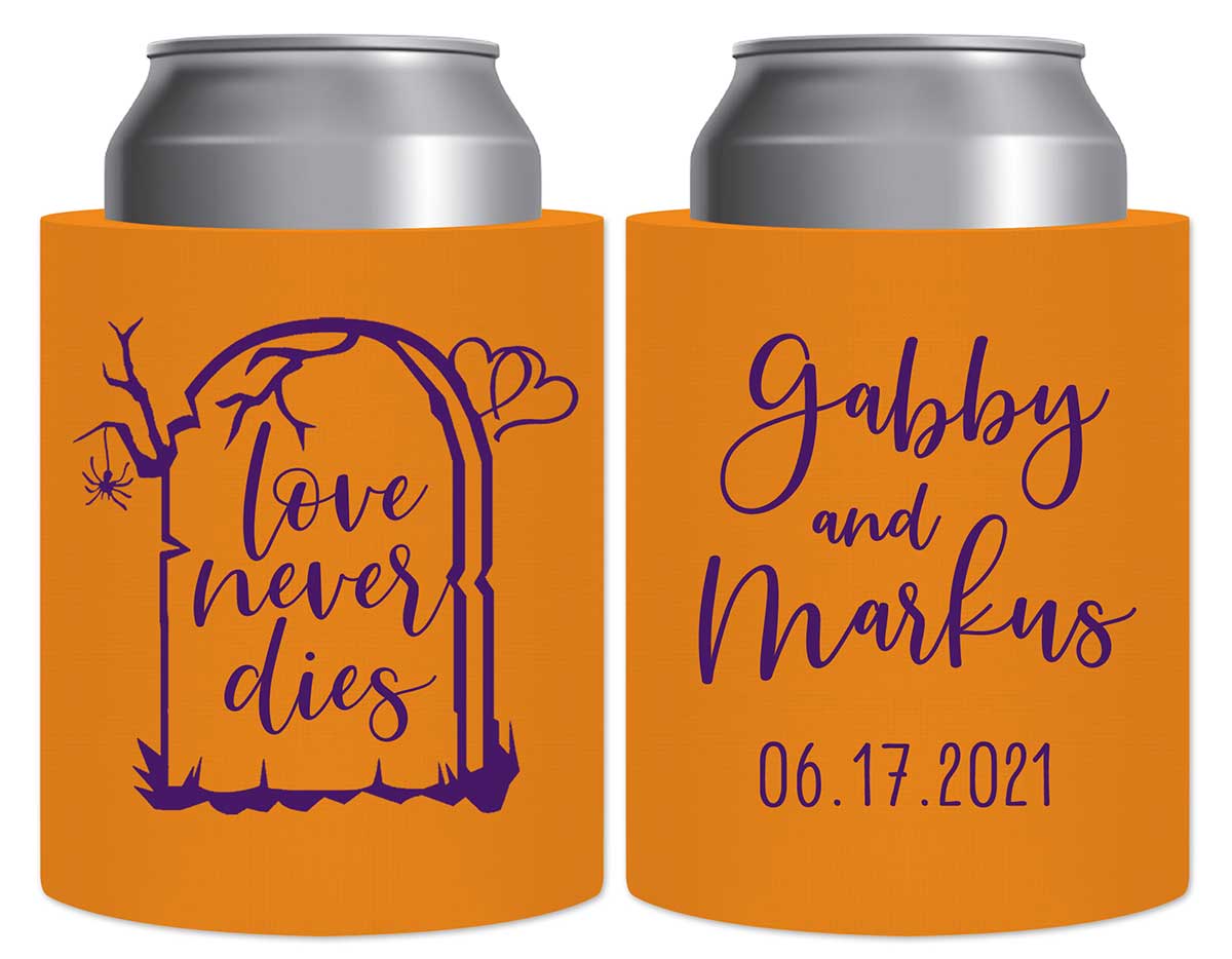 Love Never Dies 1B Thick Foam Can Koozies Halloween Wedding Gifts for Guests