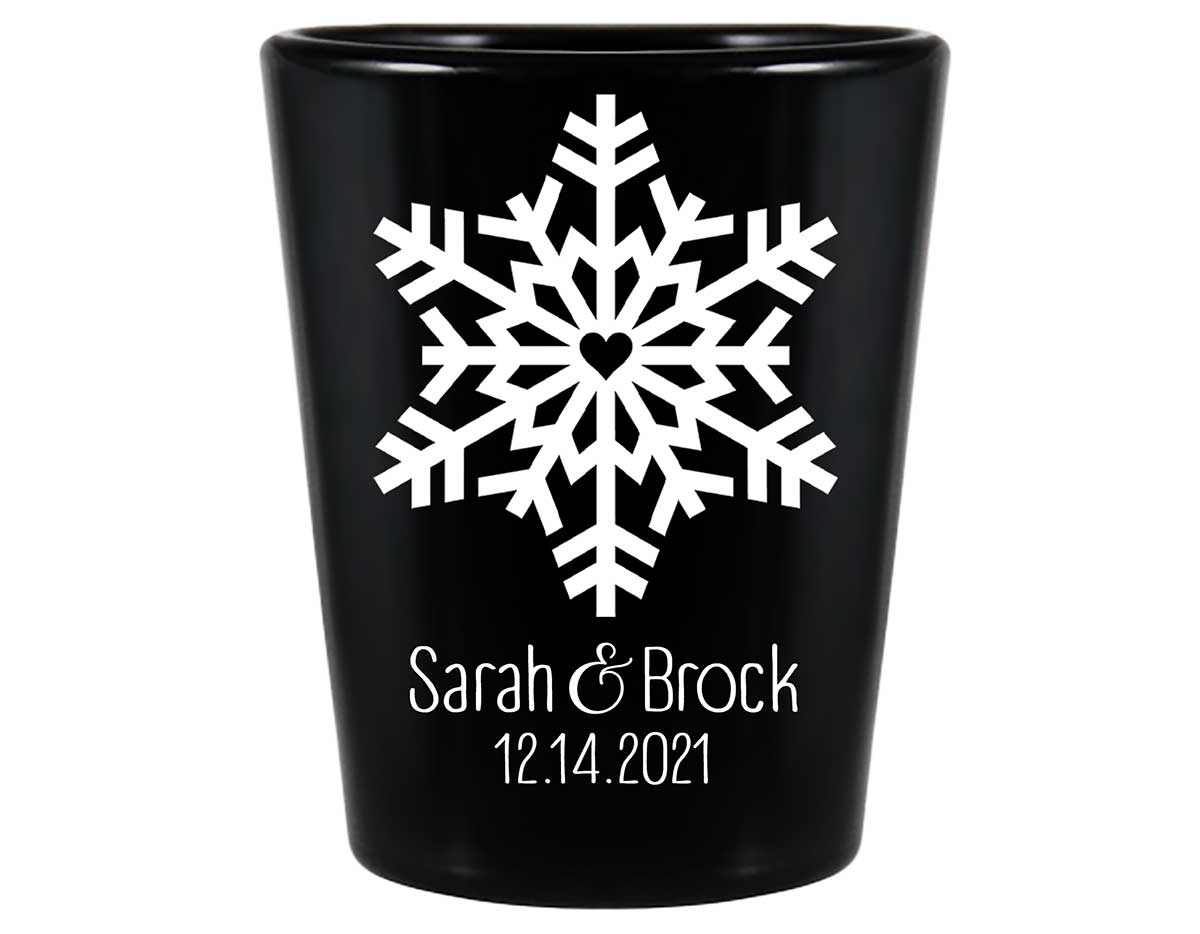 Love Snowflake 1A Standard 1.5oz Black Shot Glasses Winter Wedding Gifts for Guests