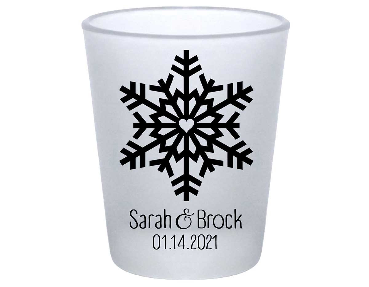 Love Snowflake 1A Standard 1.75oz Frosted Shot Glasses Winter Wedding Gifts for Guests