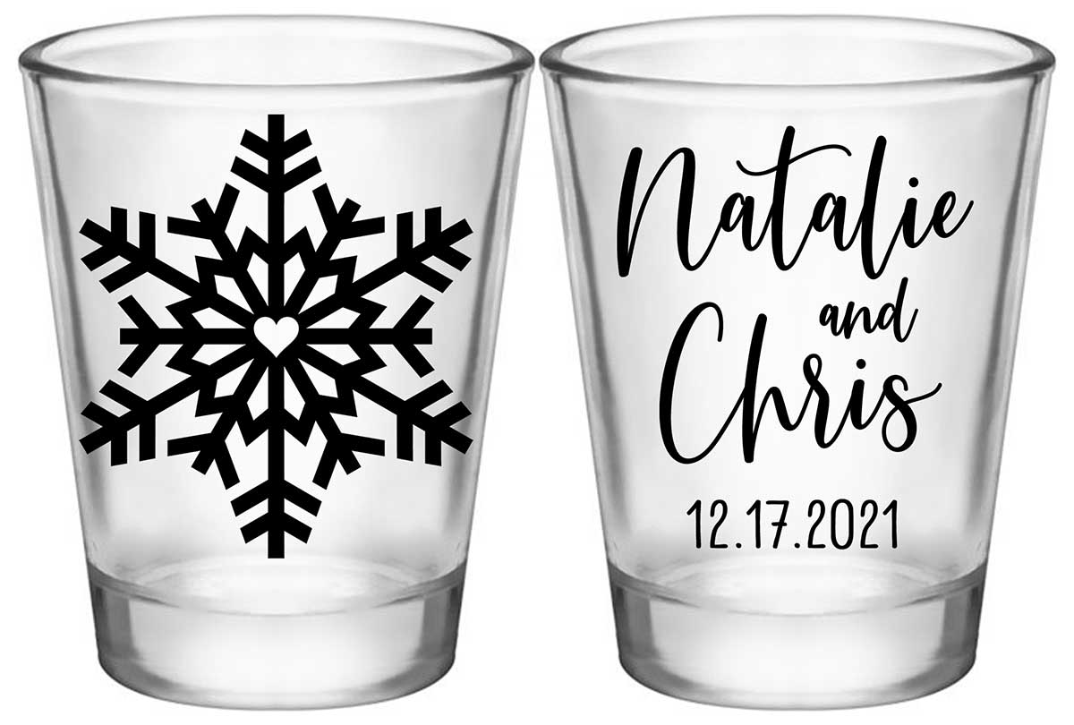 Love Snowflake 1A2 Standard 1.75oz Clear Shot Glasses Winter Wedding Gifts for Guests