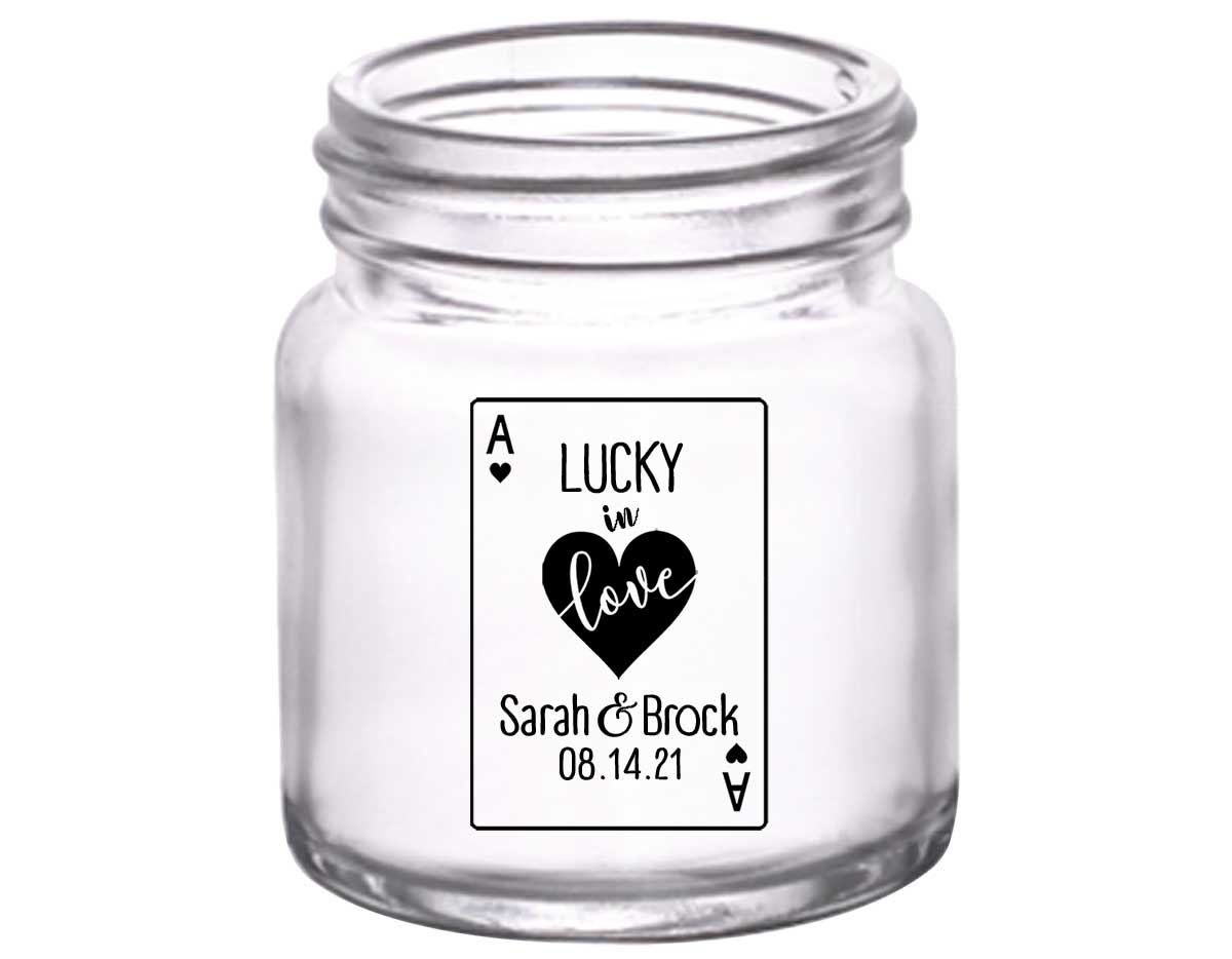 Lucky In Love 1A Vegas Wedding 2oz Mini Mason Shot Glasses Casino Wedding Gifts for Guests