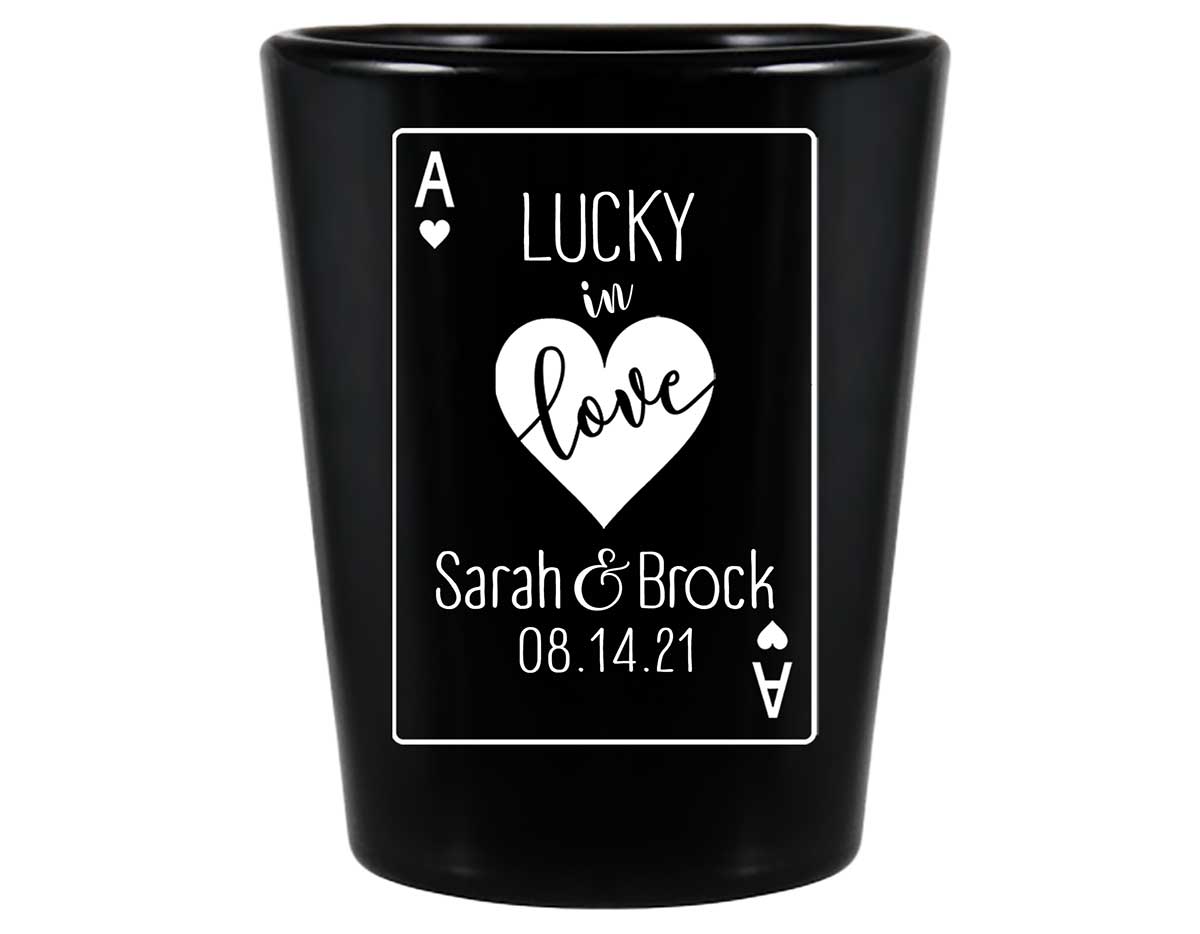 Lucky In Love 1A Vegas Wedding Standard 1.5oz Black Shot Glasses Casino Wedding Gifts for Guests
