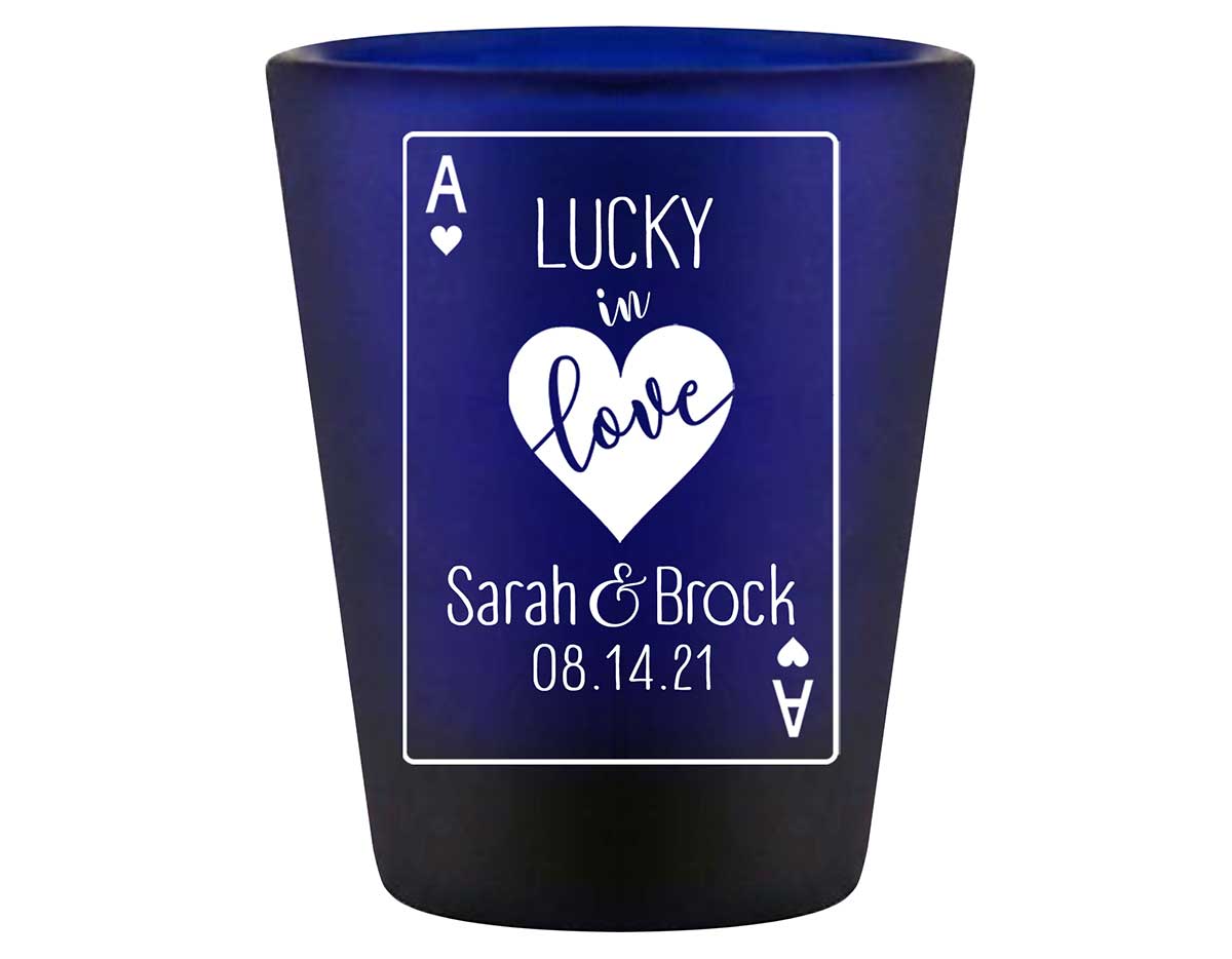 Lucky In Love 1A Vegas Wedding Standard 1.5oz Blue Shot Glasses Casino Wedding Gifts for Guests