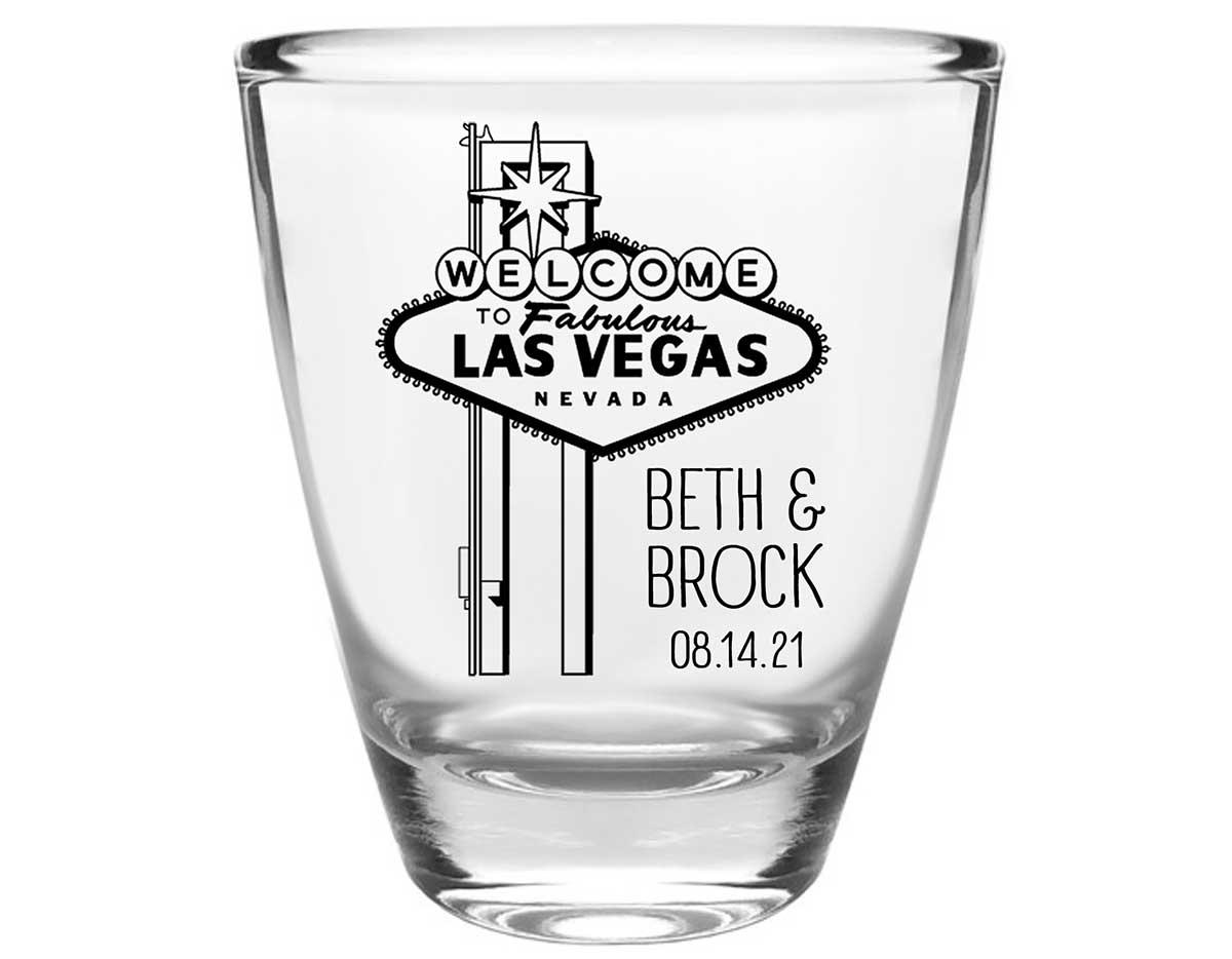 Lucky In Love 1A Vegas Wedding Clear 1oz Round Barrel Shot Glasses Casino Wedding Gifts for Guests