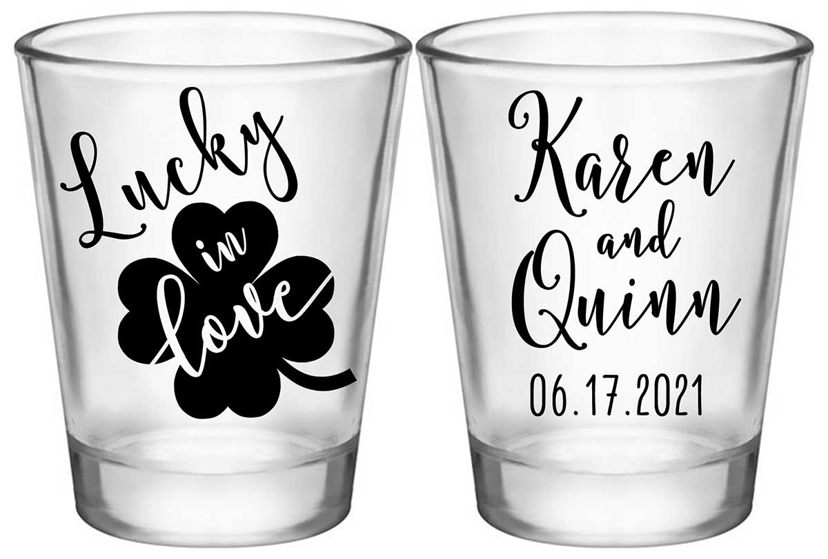 Lucky In Love 2A2 Irish Wedding Standard 1.75oz Clear Shot Glasses Ireland Wedding Gifts for Guests