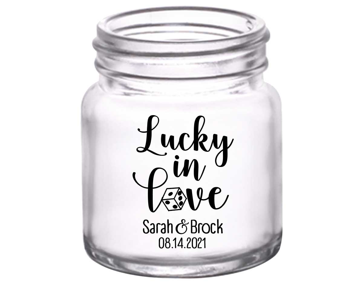 Lucky In Love 3A Casino Wedding 2oz Mini Mason Shot Glasses Las Vegas Wedding Gifts for Guests