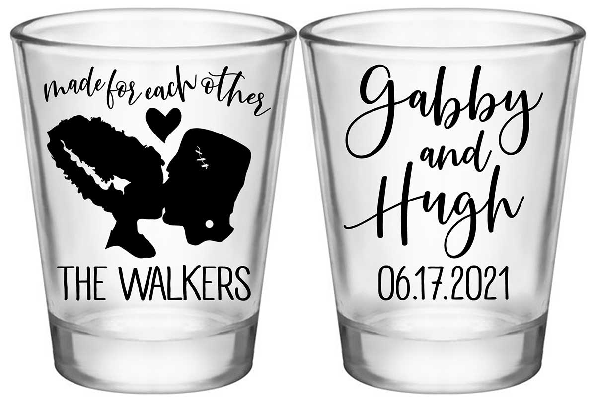 Made For Each Other 1A2 Frankenstein Standard 1.75oz Clear Shot Glasses Halloween Wedding Gifts for Guests