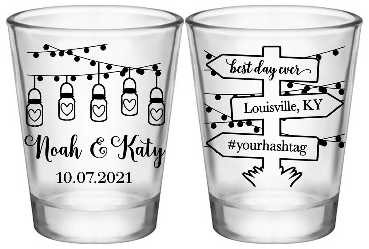 Mason Jar Lights 1A2 Post Sign Standard 1.75oz Clear Shot Glasses Rustic Wedding Gifts for Guests