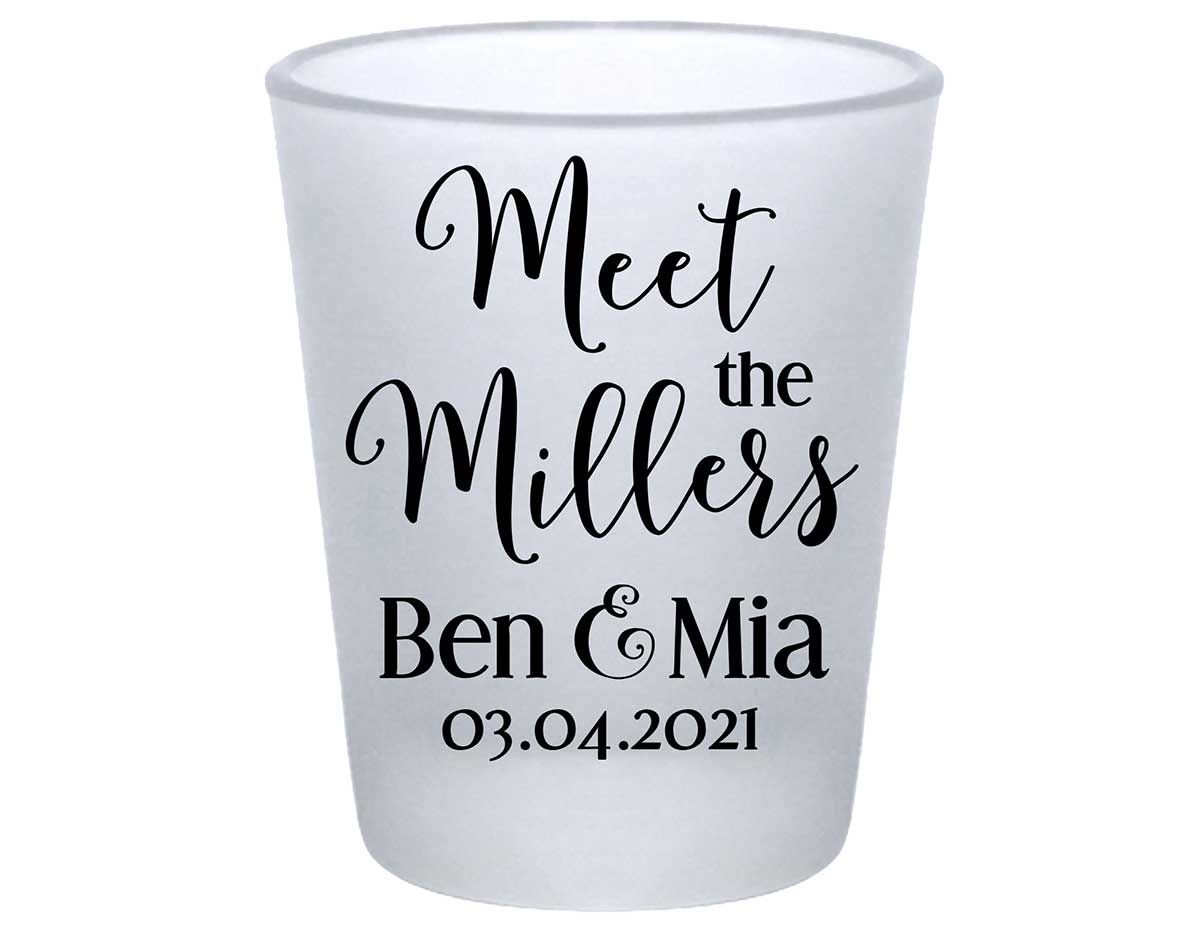Meet The Mr & Mrs 1A Standard 1.75oz Frosted Shot Glasses Cute Wedding Gifts for Guests
