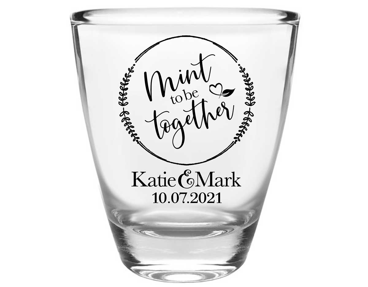 Mint To Be Together 1A Clear 1oz Round Barrel Shot Glasses Cute Wedding Gifts for Guests