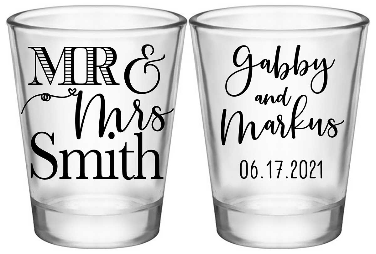 Mr & Mrs 1A2 Standard 1.75oz Clear Shot Glasses Personalized Wedding Gifts for Guests