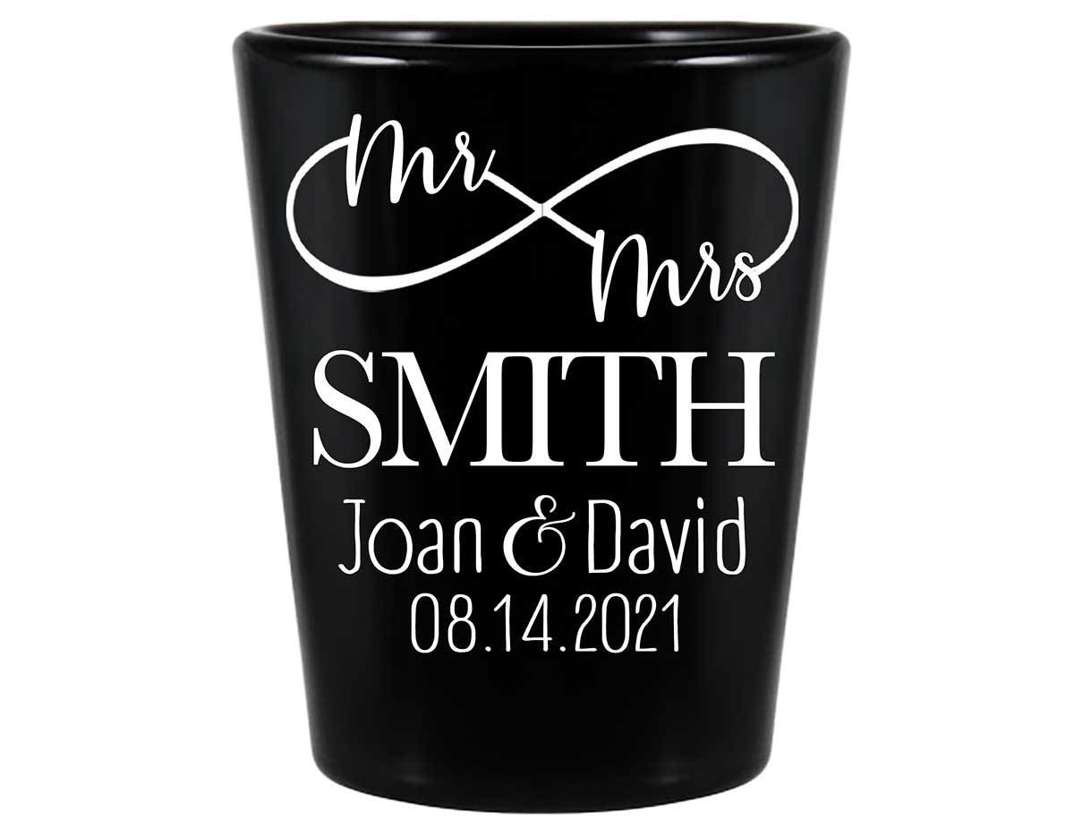 Mr & Mrs 2A Infinity Symbol Standard 1.5oz Black Shot Glasses Personalized Wedding Gifts for Guests