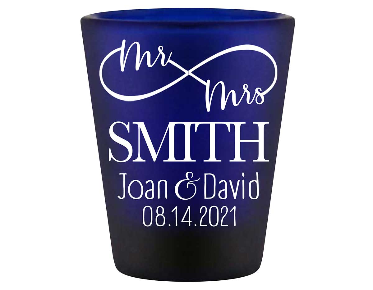 Mr & Mrs 2A Infinity Symbol Standard 1.5oz Blue Shot Glasses Personalized Wedding Gifts for Guests