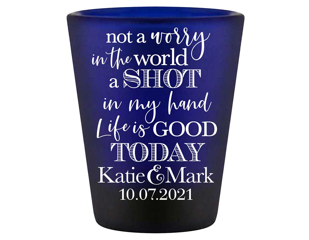 Not A Worry In The World 1A Standard 1.5oz Blue Shot Glasses Rustic Wedding Gifts for Guests